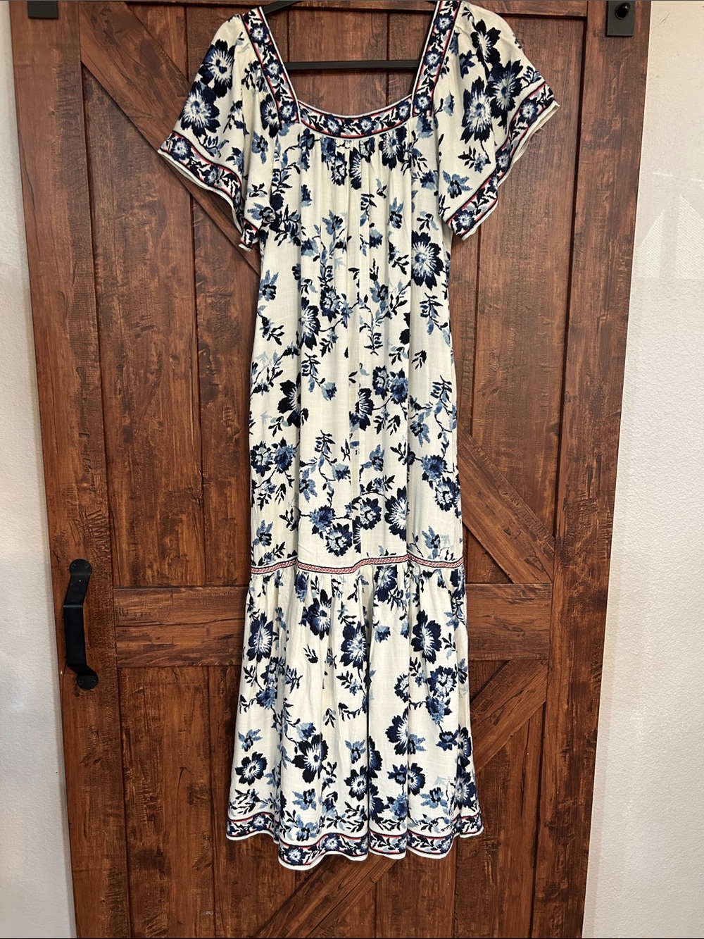 Max Studio Cream Dress with Navy Floral Print - Picture 11 of 15